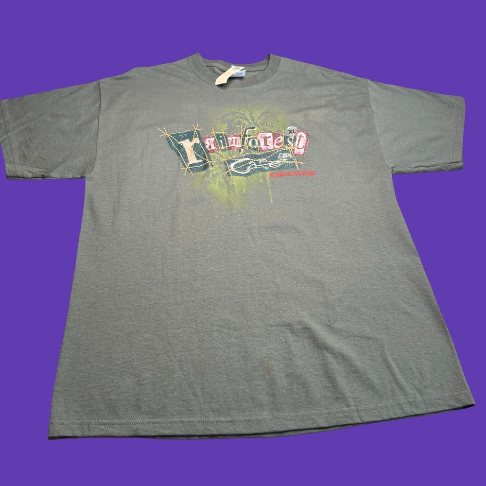 Rainforest Cafe Chicago T Shirt XL Green Tropical Fish Graphic Restaurant Y2K